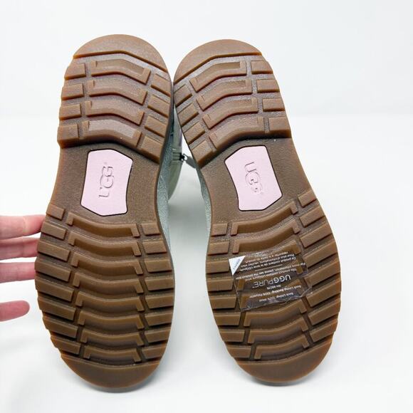 Ugg Metallic Silver Corene Boots Size 6 Side Zip/Lace Up Back Shearling Footbed - Picture 7 of 11